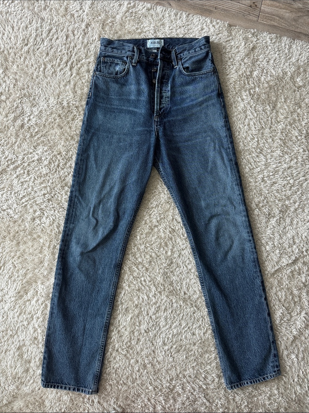 AGOLDE High-Rise Straight Jeans in Dark Blue